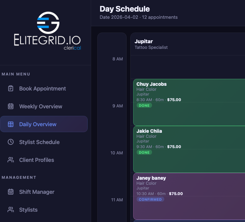 EliteGrid daily schedule overview